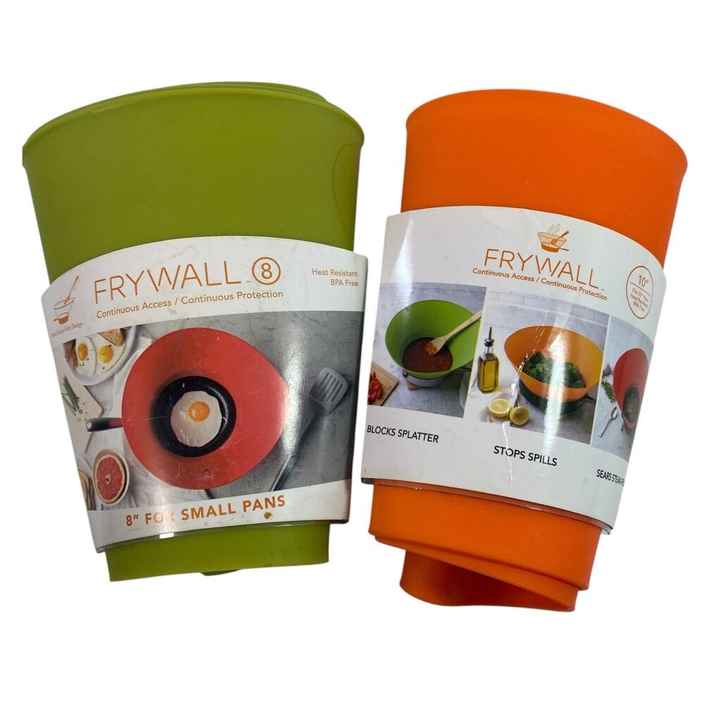 Frywall Silicone Splatter Guard Lot of 2 Green 8” Orange 10” Aesthetic Kitchen